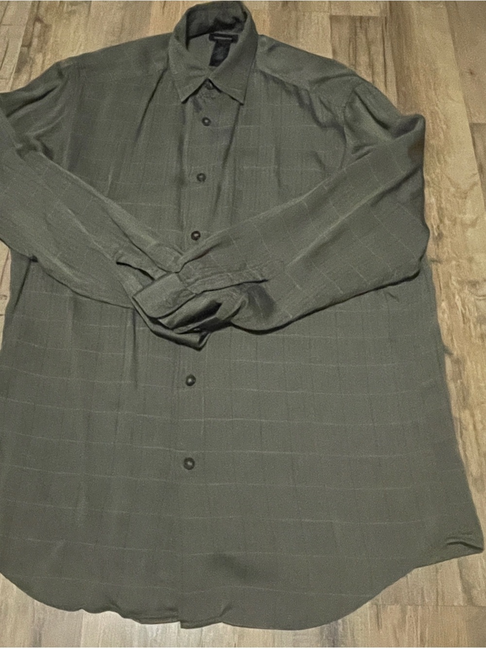 Claiborne Men's Olive Gray Herringbone Windowpane Shirt Medium